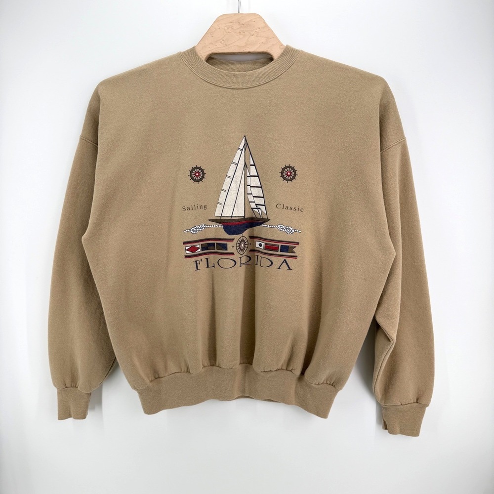Hanes Florida Sailing Classic Sweatshirt XXL Cotton Blend Tan Vintage 90s Style